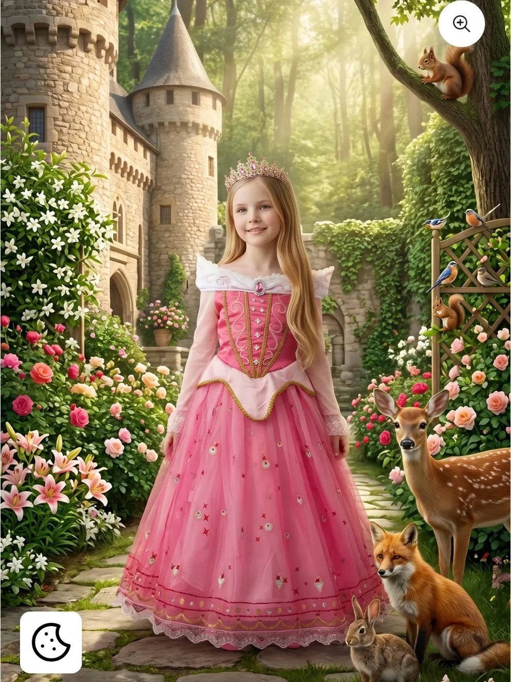 Classic Pink Princess Aurora Dress with Tiara - Kids Costume SET